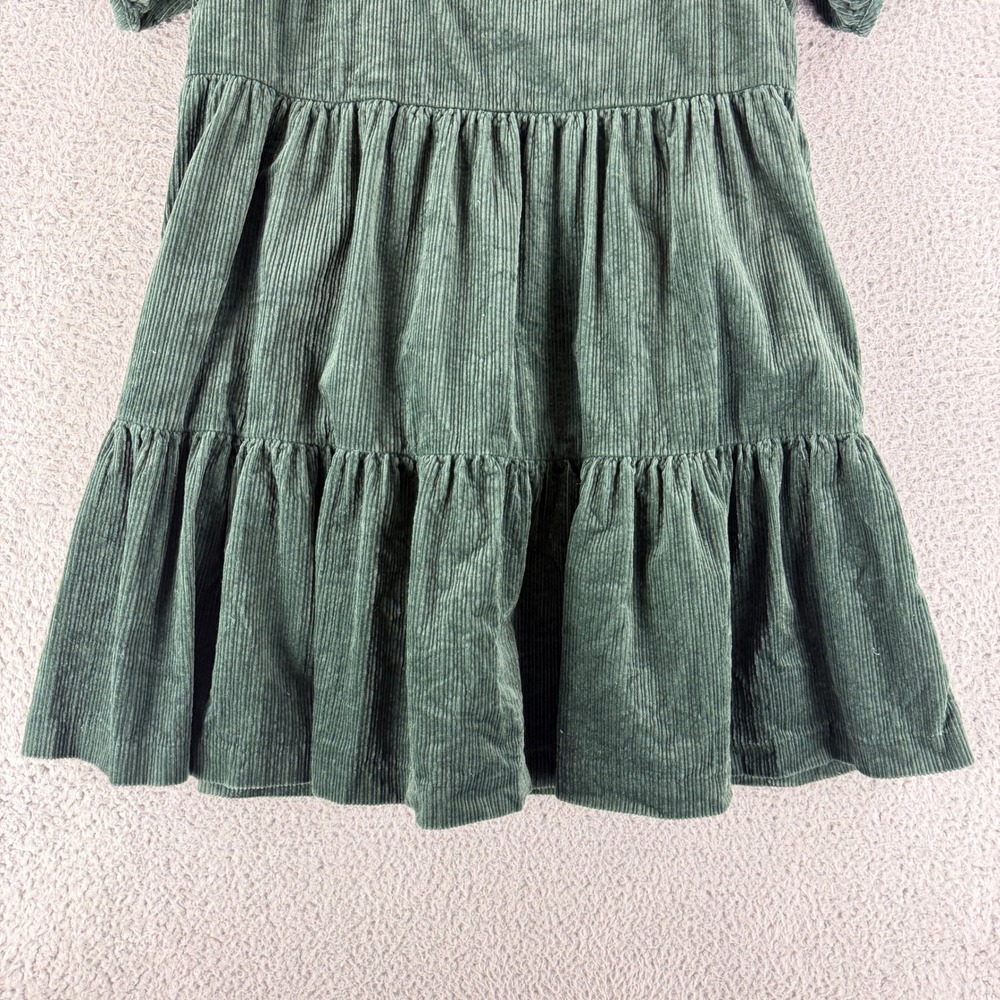 Madewell Corduroy Babydoll Dress Womens 8 Green Puff Sleeve Tiered Mini Boho - Picture 5 of 14